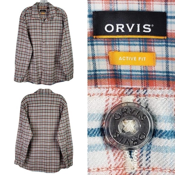 Orvis Shirt Flannel Men's Large Plaid Long Sleeve Button Up Active Fit Cotton - Picture 1 of 13